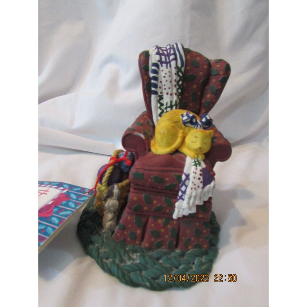 Dept 56 sugar plum chair all through the house sleeping kitty cat bunny rabbit